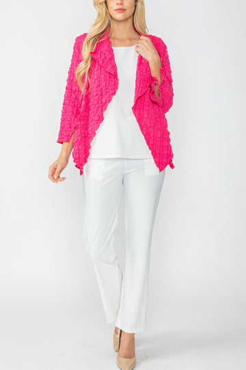 Fuchsia Bubble Check Merrow Detail Open Jacket